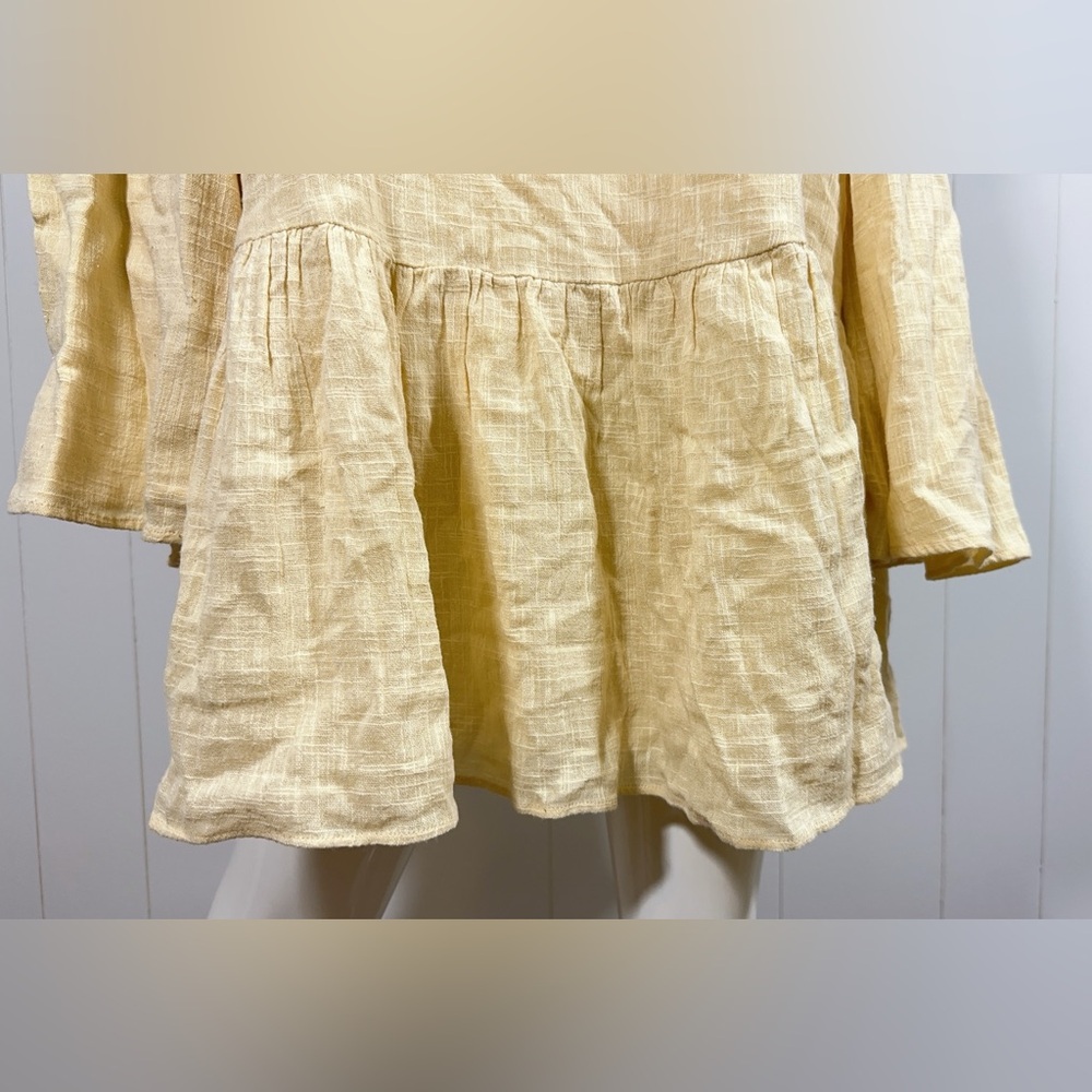 Free People Kyleigh Mini Boho Lined Dress Tunic Yellow Long Bell Sleeve - Picture 8 of 16